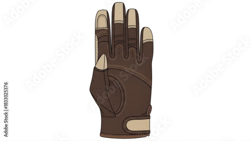 Vector illustration of a brown and tan sports or tactical glove with reinforced touchscreen fingertips, isolated on a white background