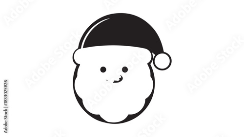 Minimalist Santa Claus cartoon illustration with hat, beard and cheerful expression.