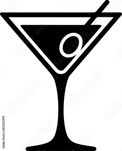 martini glass with olive silhouette vector illustration