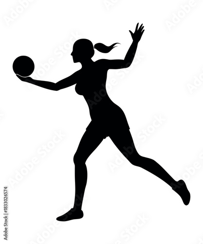 Woman Playing Handball Silhouette Vector Art
