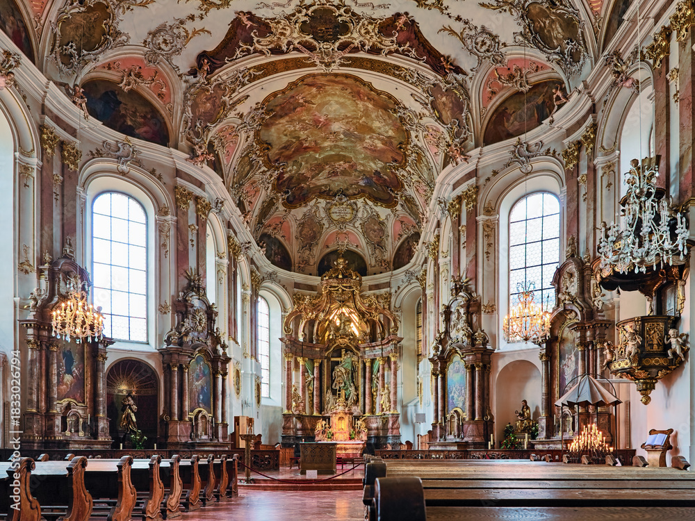 Obraz premium Mainz, Germany. Interior of Church of St. Augustin. The church was built from 1768 to 1771.