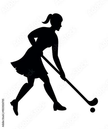 Woman Playing Hockey Silhouette Vector Art