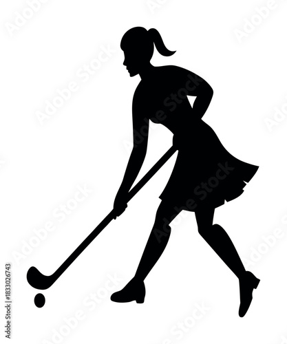 Hockey Sport Woman Silhouette Vector