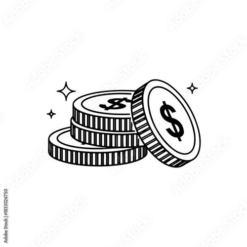 Dollar coins stack isolated on transparent background