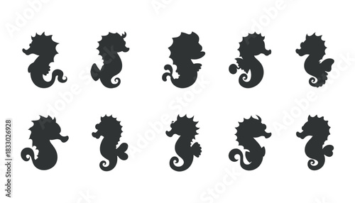 Silhouette seahorse set for ocean themed designs and marine illustrations