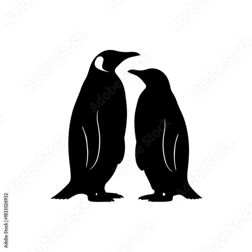 Two penguins silhouette isolated on transparent background