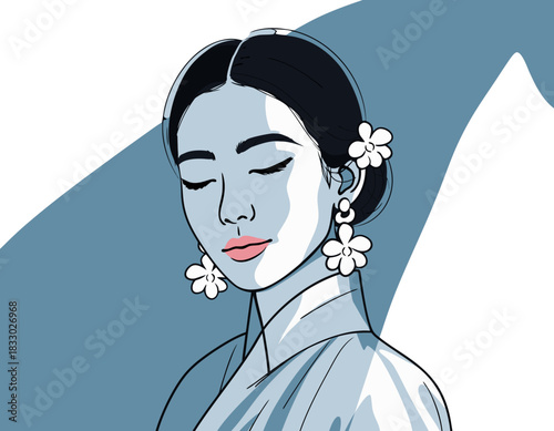 Elegant Woman Profile Vector Art With Soft Gradient Background And Floral Earrings Serene Expression Closed Eyes
