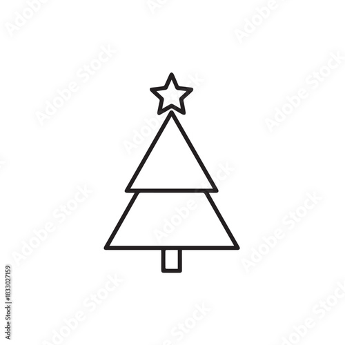 Minimal Line Drawing of a Christmas Tree with Star.