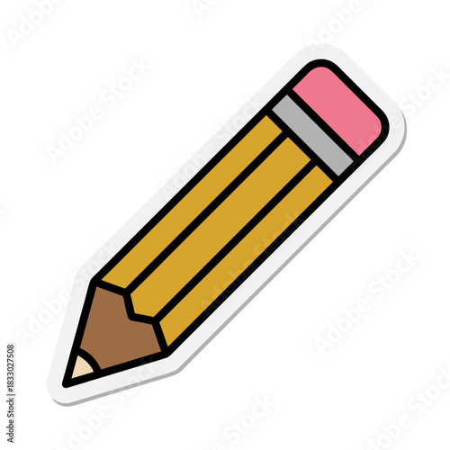 A detailed illustration of a yellow pencil with a pink eraser and gray ferrule on a black background symbolizing creativity and education