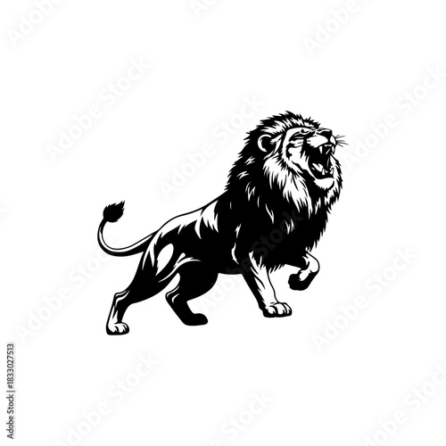 Roaring lion silhouette isolated on transparent background