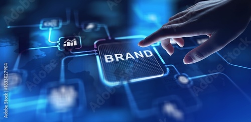 Brand Building Identity and Market Presence, projection on a virtual screen, Business and Technology Concept.