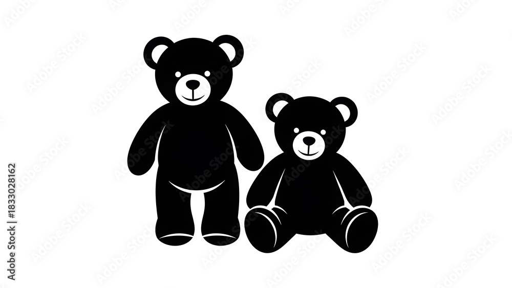 Fototapeta premium Two Cute Black Teddy Bears Sitting on White Background