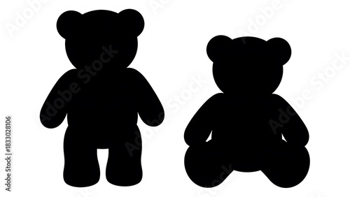 Silhouette of Two Cute Teddy Bears on White Background