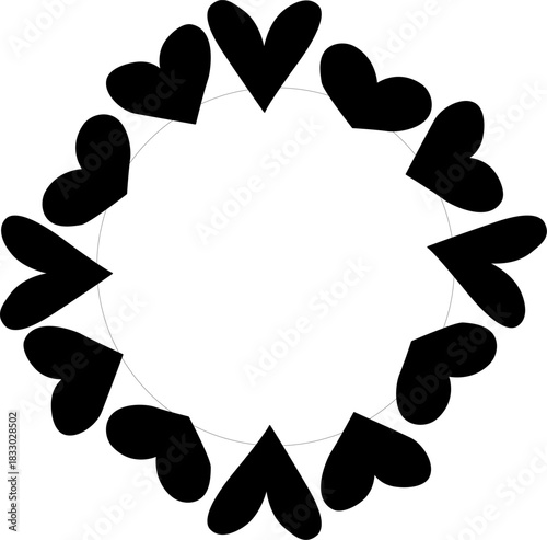 Black hearts Frame circle Valentine's Day. Vector graphic line black and white illustration. For poster, invitation, backdrop, ad, sale promotion, print for t-shirt logo, web, package, sticker.