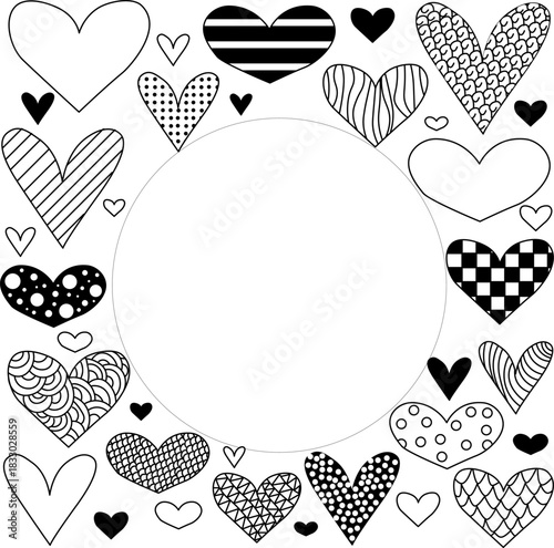 heart line Frame circle square Valentine's Day. Vector graphic line black and white illustration. picture frame with heart shape outline continues For logo, web, package, sticker.