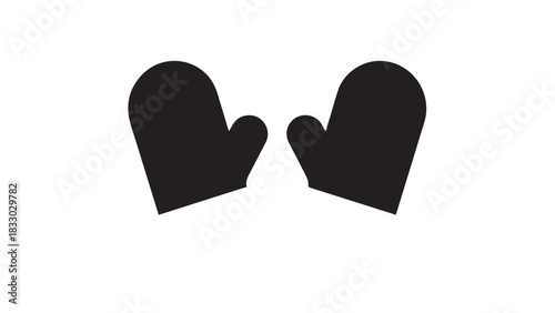 Pair of black mitten silhouettes on a white background, simple vector illustration.