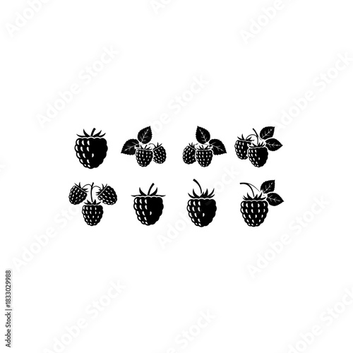 Raspberry icons isolated on transparent background