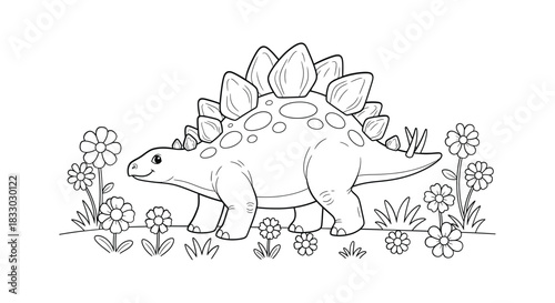 Cute Stegosaurus Dinosaur Coloring Page for Kids