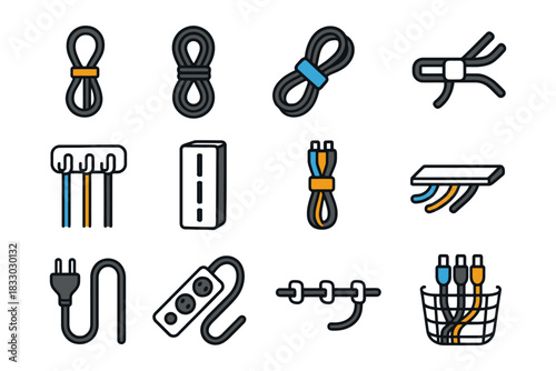 Vector icons of electrical cables and connectors.