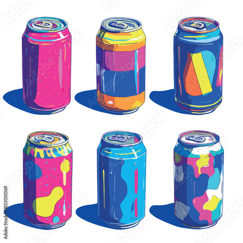 set of colorful cans
