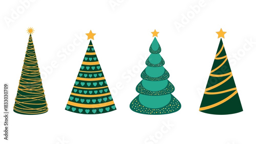 Christmas tree silhouette clipart set. Black Christmas tree drawing clip art collection in white background for xmas season pine tree flat icon decoration vector 