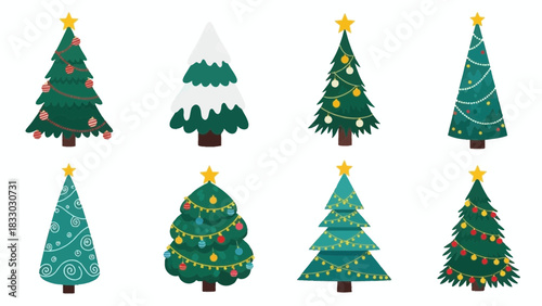 Christmas tree silhouette clipart set. Black Christmas tree drawing clip art collection in white background for xmas season pine tree flat icon decoration vector 