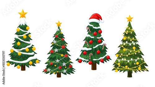 Christmas tree silhouette clipart set. Black Christmas tree drawing clip art collection in white background for xmas season pine tree flat icon decoration vector 