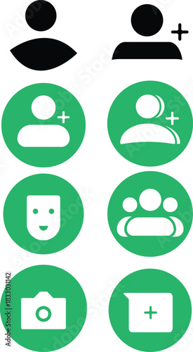 User Profile & Social Media Icon Set — Add User, Group, Camera, Mask, Account Icons