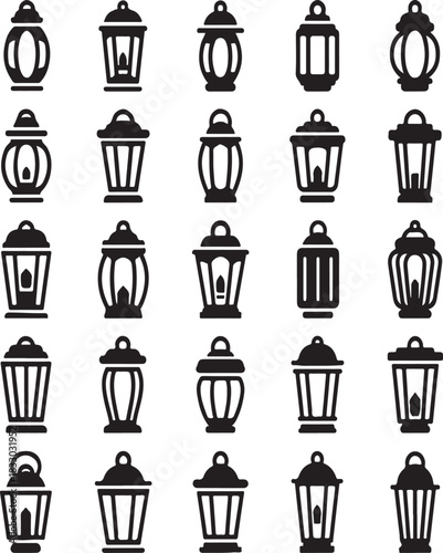 Vintage Street Lantern Icons for Urban Lighting Design, Architecture, and Graphics