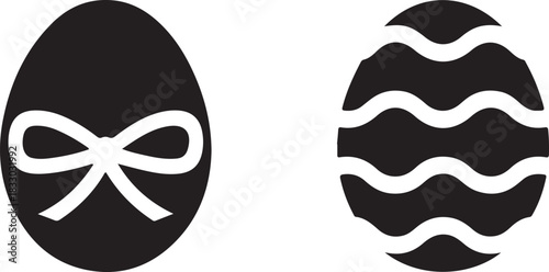 Minimal Easter Egg Icons with Ribbon and Pattern for Holiday Design Graphics