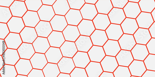 White 3d hexagonal technology vector abstract background. Red bright energy flashes under hexagon in modern technology futuristic background vector illustration. White honeycomb texture grid.