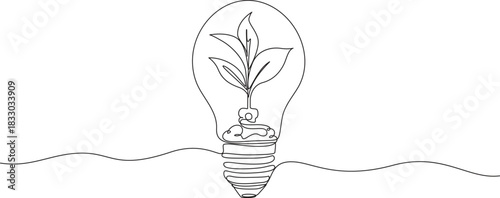 light bulb with Plant growth Line Art vector illustration,2
