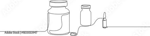 Set of Medicine Bottle Line Art vector illustration,
