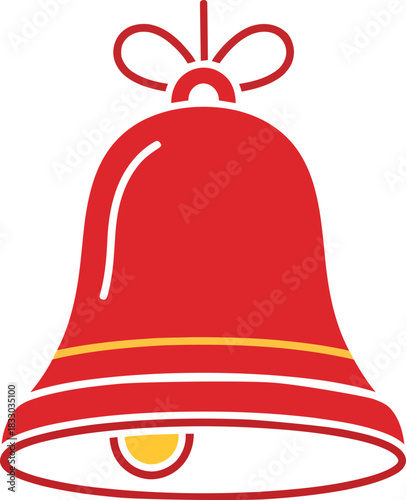 Red Christmas Bell with Yellow Accent and Hanging Ribbon Keywords: bell, christmas, holiday, decoration, festive, red, yellow, ornament, ringing