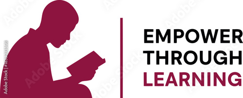 Empower through learning, silhouette of person reading a book