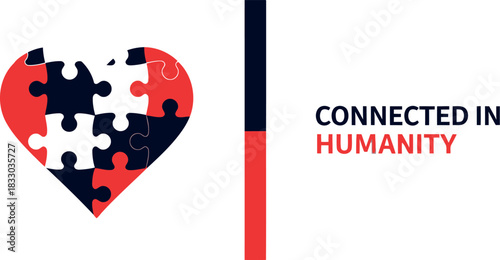 Heart-shaped puzzle, symbol of human connection and global unity
