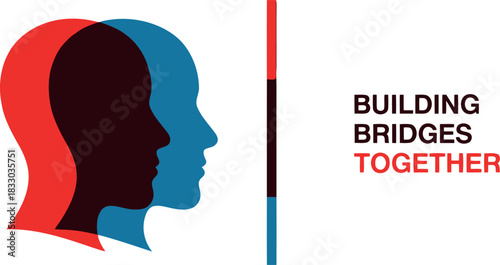 Building bridges together - human head silhouettes concept