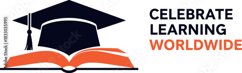 Academic graduation cap on open book, a symbol of global learning