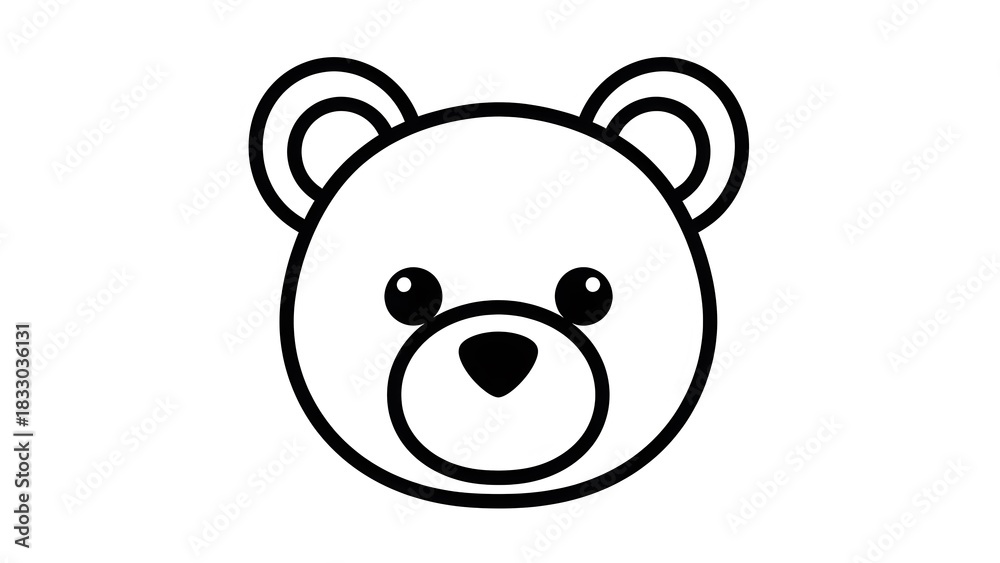Fototapeta premium Cute Simple Bear Face Illustration on White Background