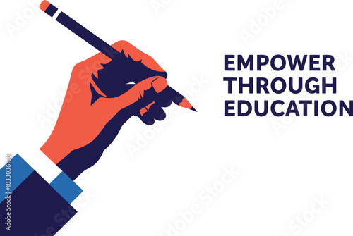 Empower through education, hand writing with pencil illustration