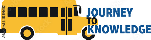 Yellow school bus illustration for journey to knowledge concept.