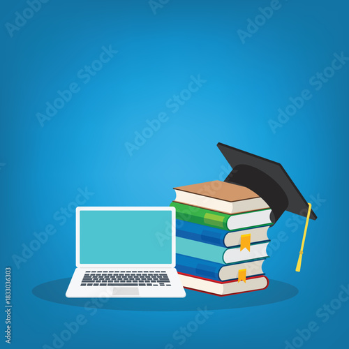 E-learning, online education at home. Concept of webinar, business online training, education on computer or e-learning concept. Vector illustration.