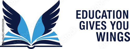 Education gives you wings, an open book with rising wings symbol