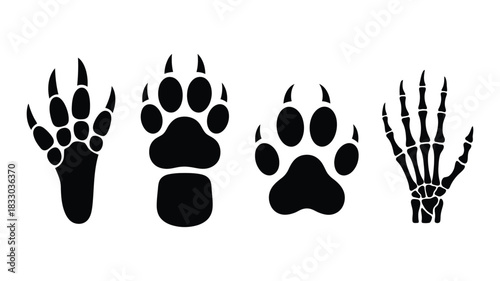 Animal tracks and paw print silhouette, featuring bold wildlife footprints for nature themed design work