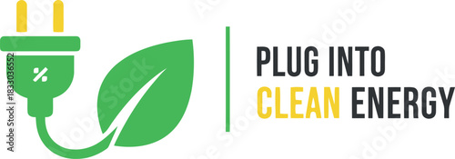 Sustainable electric plug with natural leaf, plug into clean energy