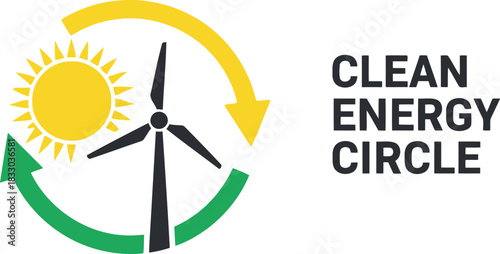 Green energy cycle, solar and wind power, renewable electricity