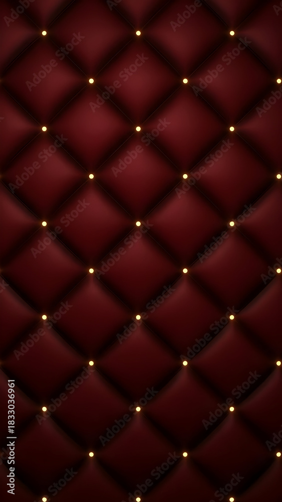 Obraz premium Close-up of a luxurious, quilted burgundy velvet surface with golden button accents, creating a textured and elegant pattern.