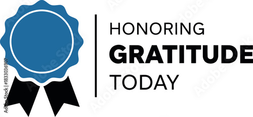 Recognition award badge with 'honoring gratitude today' text icon
