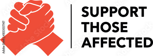 Support those affected, helping hands icon for community relief
