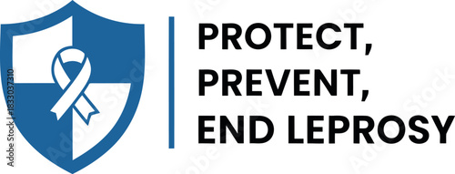Global leprosy awareness shield ribbon with protect prevent end.